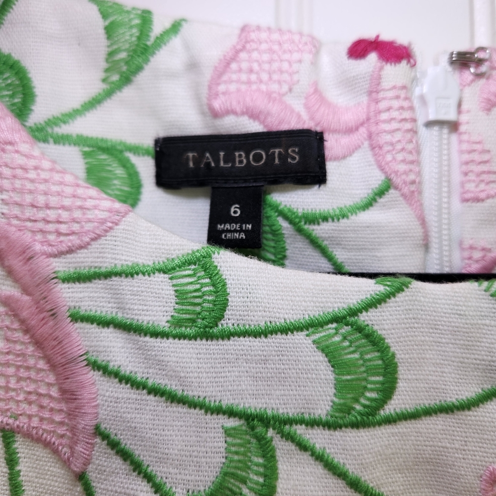 Talbots White Floral Sheath Dress with Pink & Green Print - Picture 6 of 7